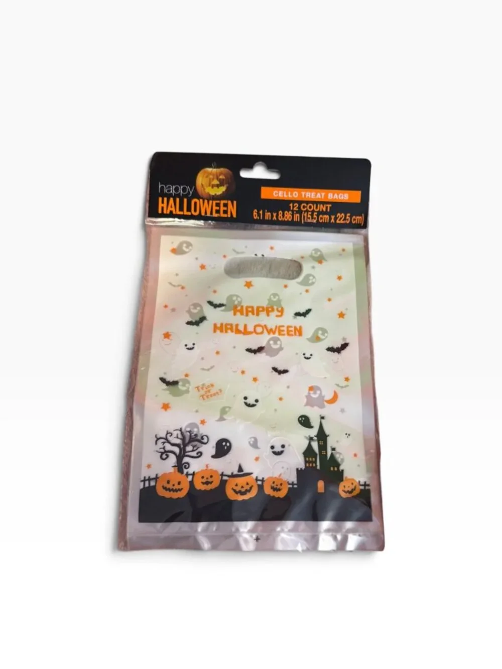 New Happy Halloween Cello Treat Bags – 12 Count – Ghosts, Bats & Pumpkins
